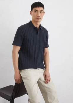 Koszulka polo jersey regular z szeroką żebrowaną strukturą