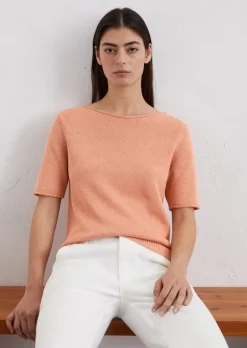 Regularny sweter z krótkim rękawem wykonana z organicznej mieszanki bawełny i lnu