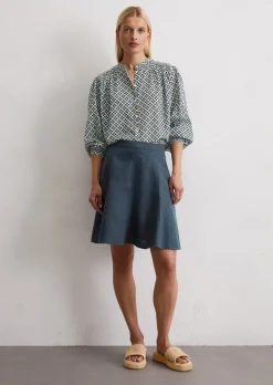 Rozkloszowana lniana spódniczka mini Z bocznym zamkiem błyskawicznym