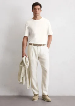 Spodnie lniane model Osby jogger plisy z elastycznym paskiem w talii