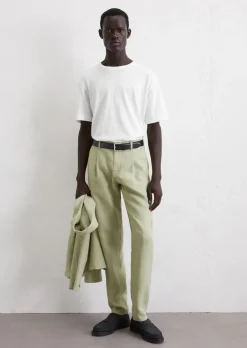 Spodnie lniane model Osby jogger plisy z elastycznym paskiem w talii