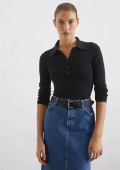Sweter polo slim z cienkiej dzianiny ściągaczowej