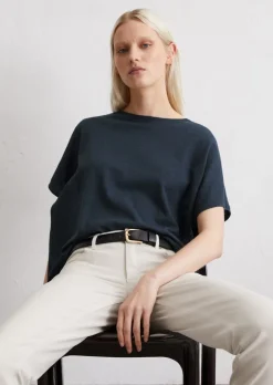 T-shirt oversize z cienkiej dzianiny wykonane z bawełny-len-slub