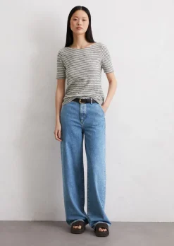 T-shirt w paski slim wykonana z dżerseju z bawełny organicznej